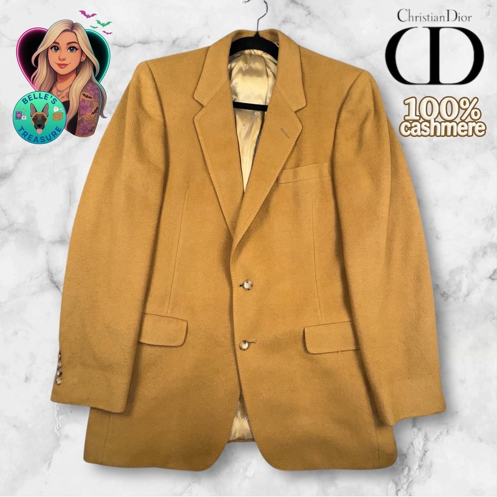 Christian Dior Men's 40L Cashmere Blazer Two Button Suit Jacket Camel Tan Luxury
